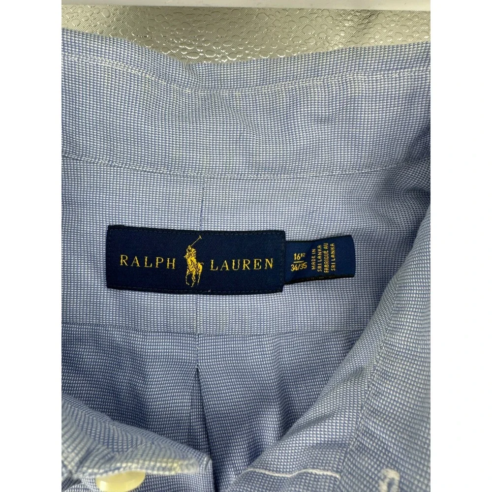 Ralph Lauren Shirt Mens 16 1/2 Blue White Gingham Check LS Button Down Blue Pony